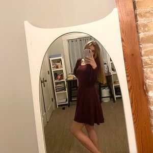 MAROON FLEECE LINED LONG SLEEVE DRESS